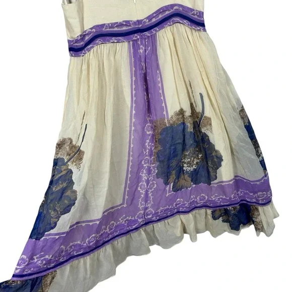 Anthropologie x Lil 100% Silk, Ivory and Purple Floral Dress, Size‎ 2-4 - Picture 10 of 13